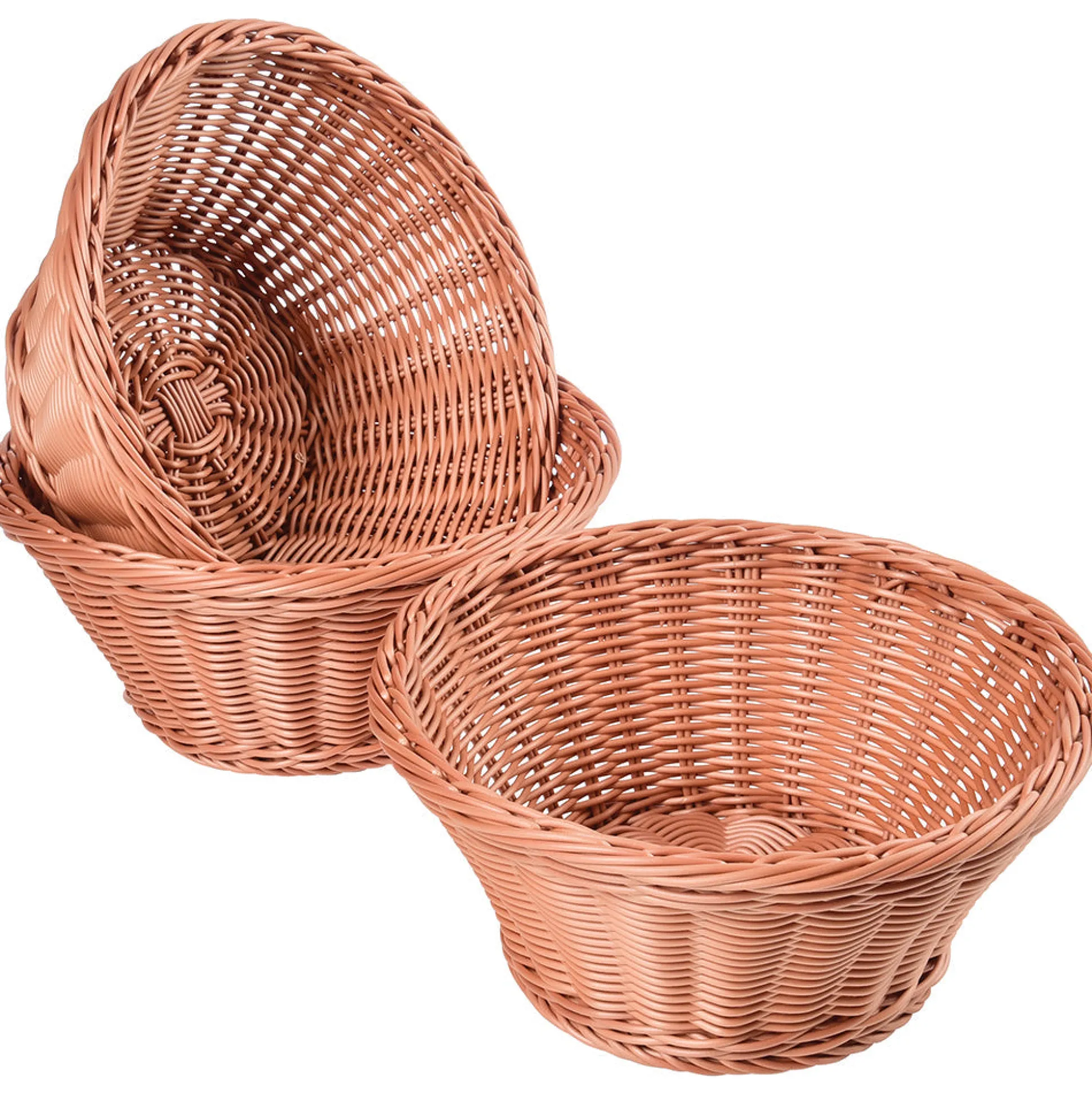 Plastic Wicker Round Baskets - Set of 3