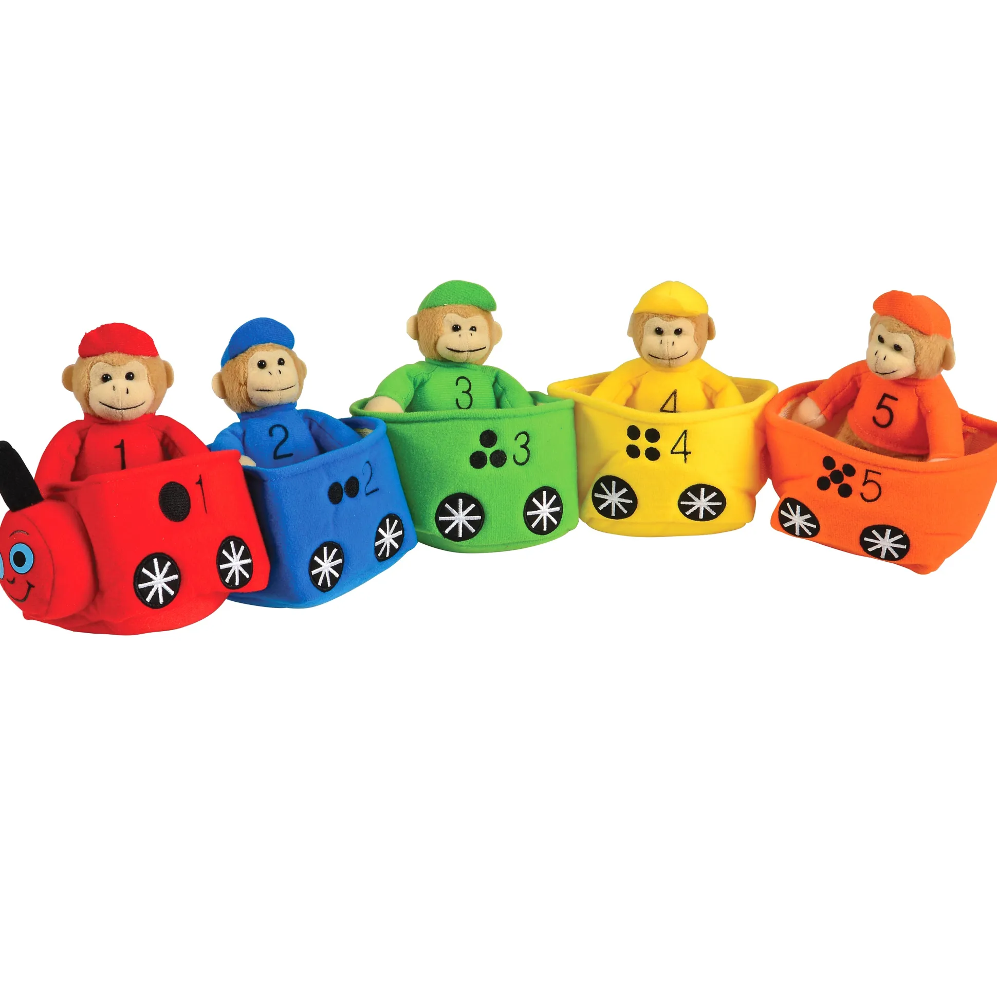 Play & Learn Monkey Train | Soft Velour Color & Number Matching Toy Set with Five Monkeys & Train Cars | English-Only Version