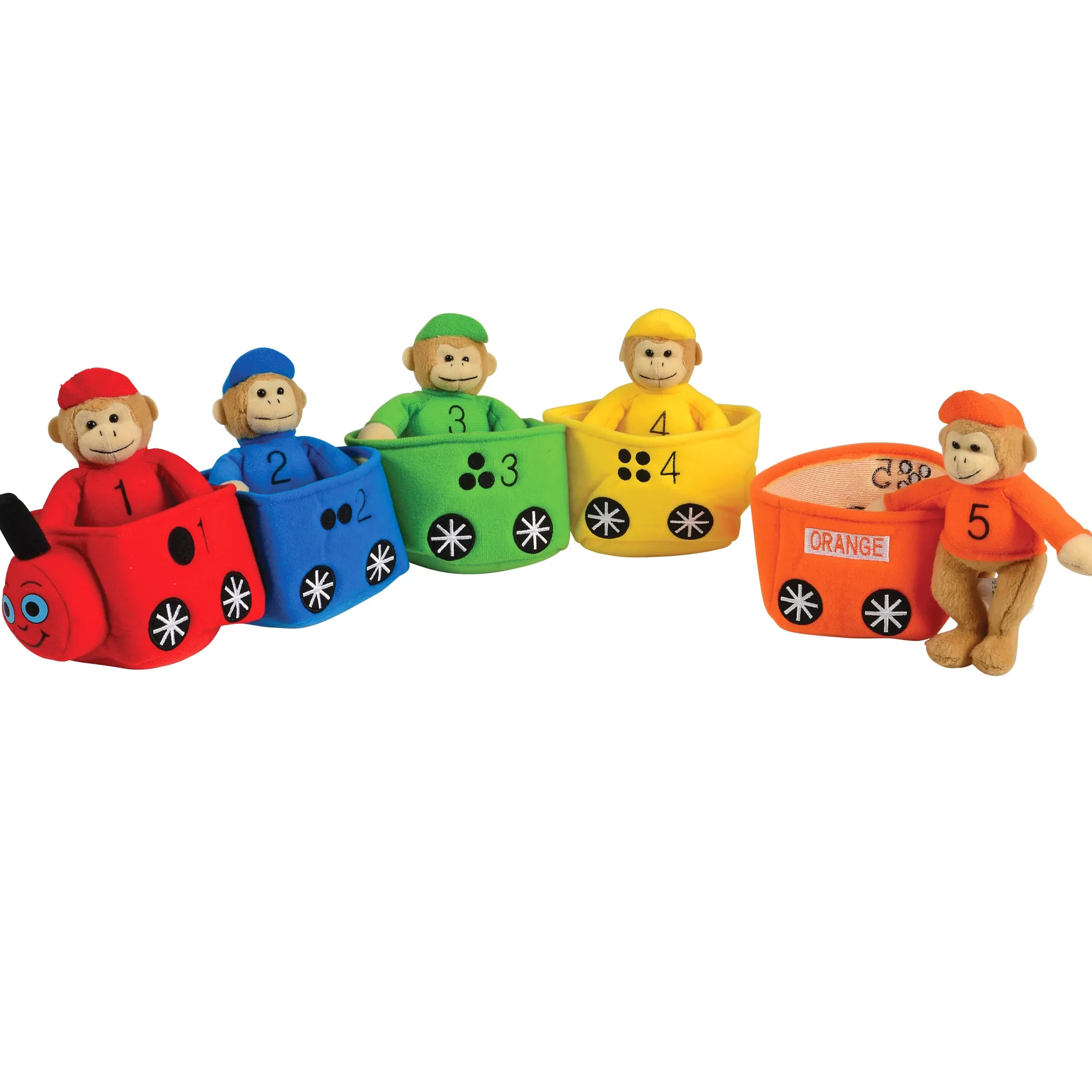 Play & Learn Monkey Train | Soft Velour Color & Number Matching Toy Set with Five Monkeys & Train Cars | English-Only Version