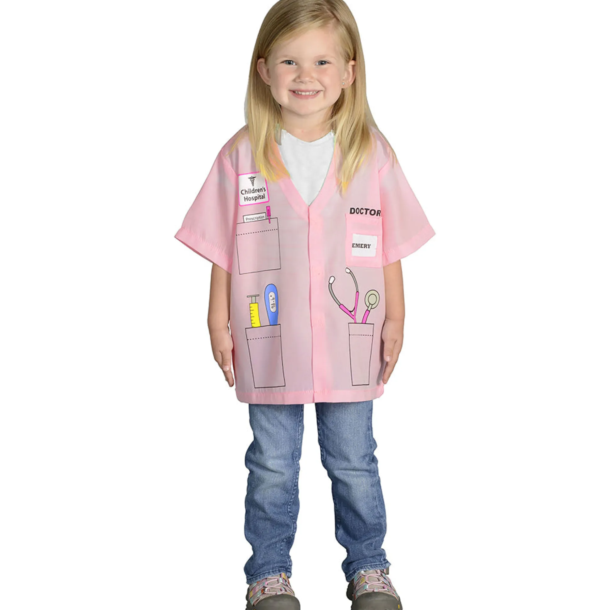 Preschool Doctor Role-Play Pink Shirt with Printed Medical Tools | Ages 3-6