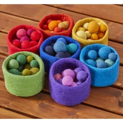 Rainbow Felt Bowls & Balls Set | Montessori Color Sorting, Counting, and Fine Motor Skills Learning Kit
