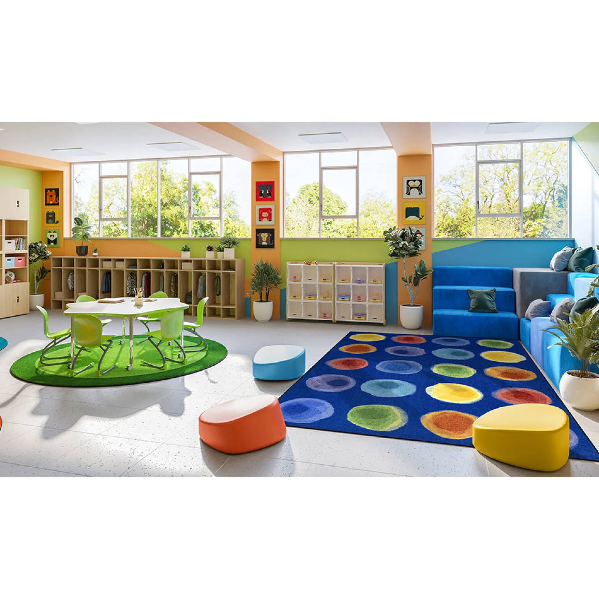 Rainbow Watercolor Spots Classroom Seating Rug