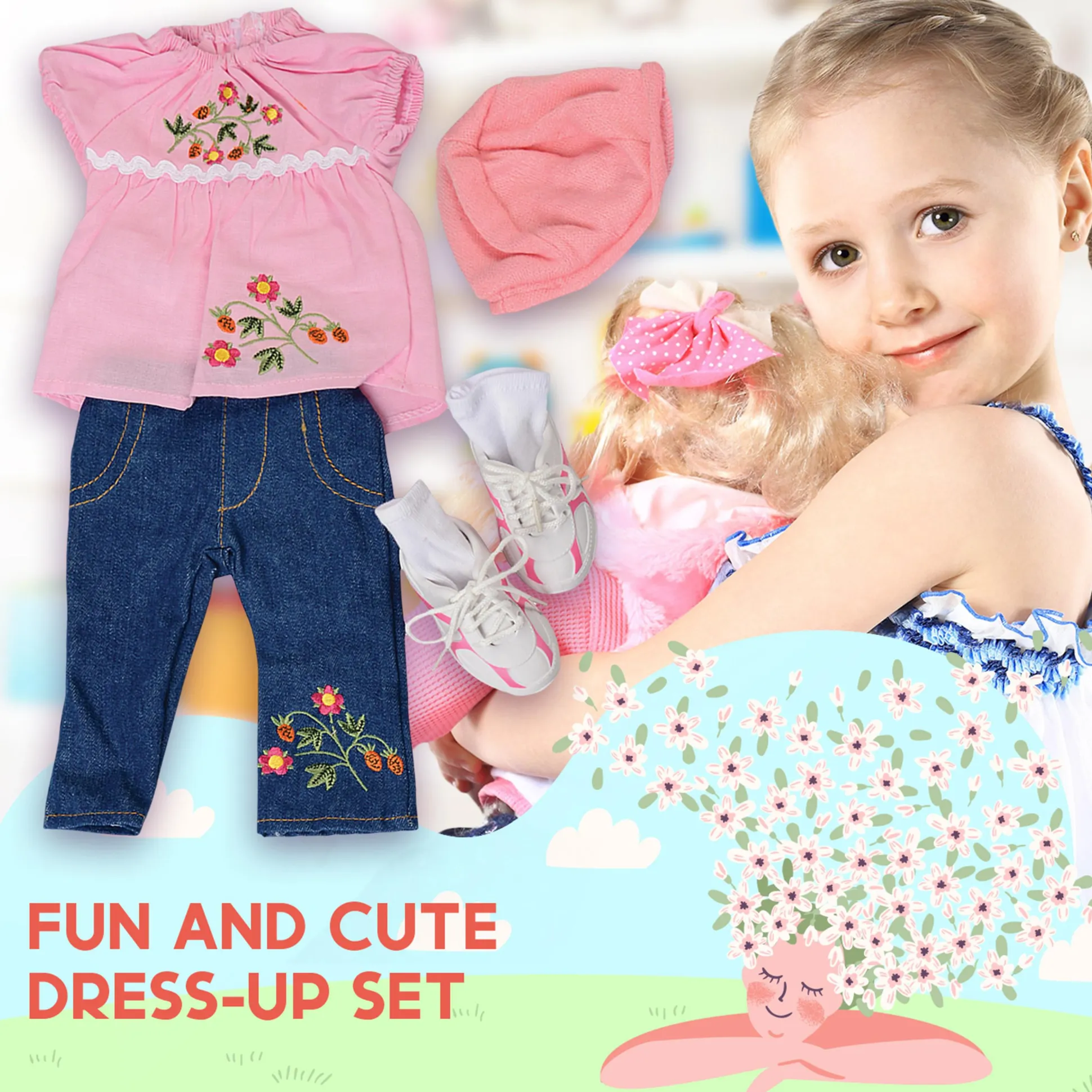 Realistic Doll Clothing Set for 16"–18" Dolls - Jeans, Hat & Shoes