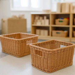Rectangle Plastic Woven Basket/w Handles