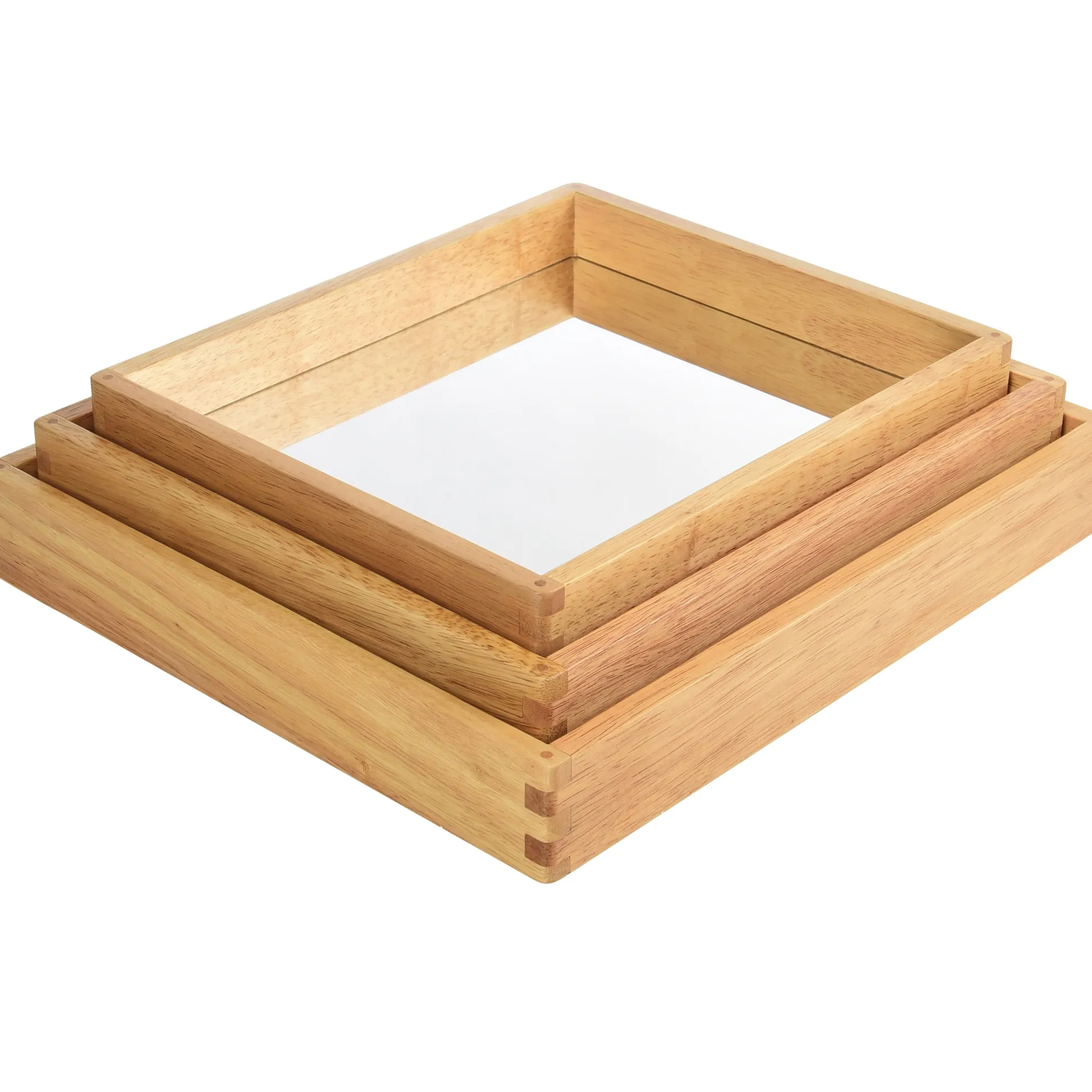Reflective Observation Trays | Set of 3 Double-Sided Mirrored Wooden Trays for Exploring Light, Shadows & Structures
