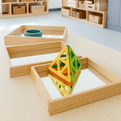 Reflective Observation Trays | Set of 3 Double-Sided Mirrored Wooden Trays for Exploring Light, Shadows & Structures