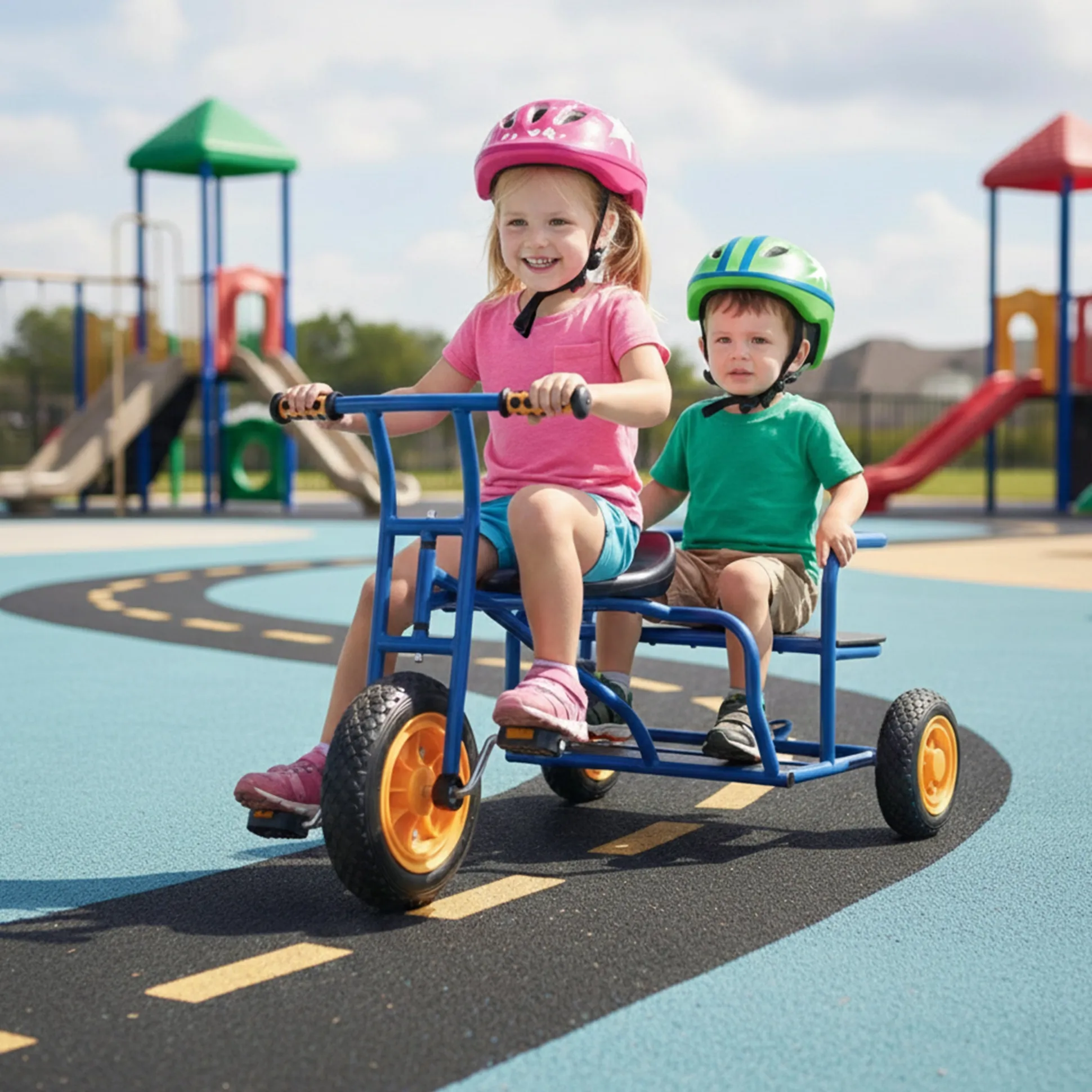 Ride-Along Taxi Trike | Two-Seat Playground Tricycle with Rear Passenger Seat