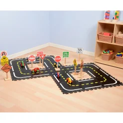 Road Builders Combo Set | 33-Piece Foam Roadway & Wooden Vehicle Playset