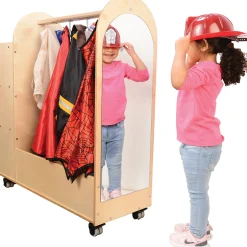 Rolling Dress Up Unit Storage Cart with Mirror and Hooks | For Kids' Clothes & Accessories