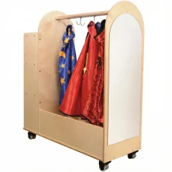 Rolling Dress Up Unit Storage Cart with Mirror and Hooks | For Kids' Clothes & Accessories