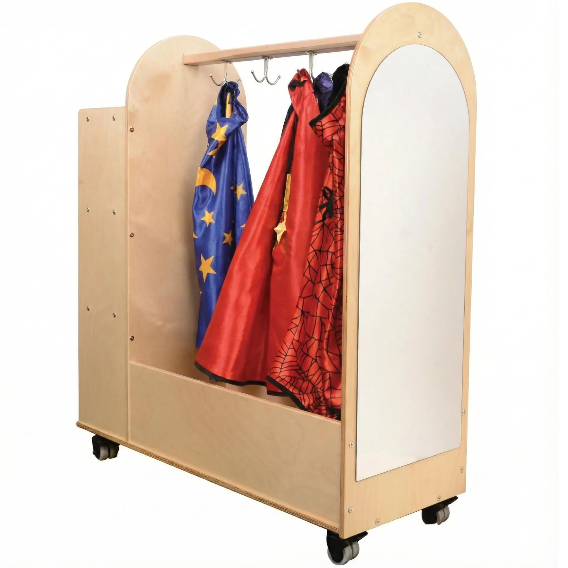 Rolling Dress Up Unit Storage Cart with Mirror and Hooks | For Kids' Clothes & Accessories