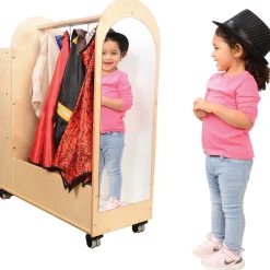 Rolling Dress Up Unit Storage Cart with Mirror and Hooks | For Kids' Clothes & Accessories