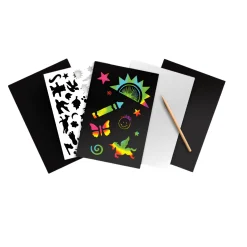 Scratch Art Rainbow - 4 Boards, Wooden Stylus, Stencil