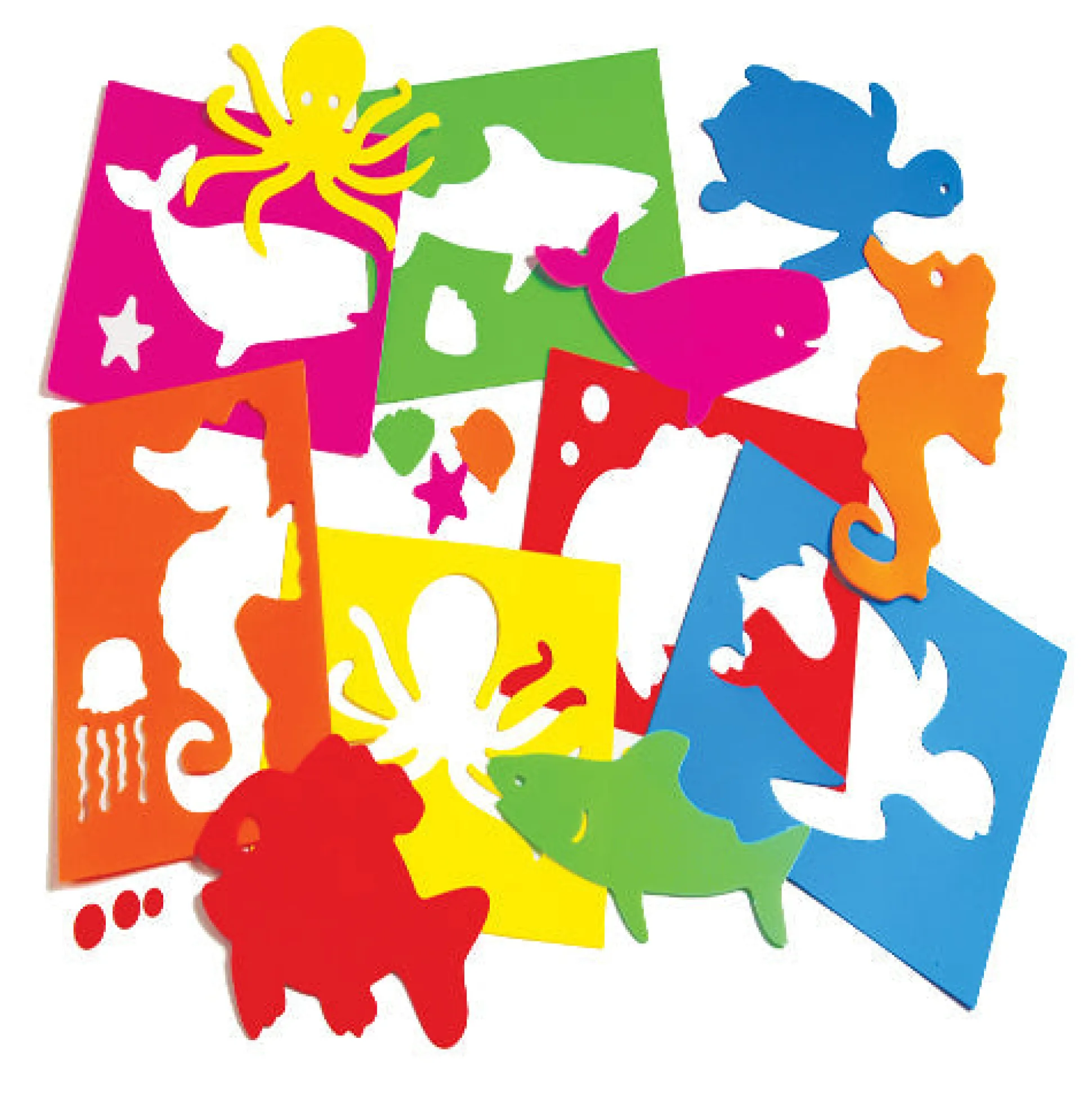 Sea Animals-Themed Plastic Art Stencils Set | 6-Piece Washable Drawing Templates