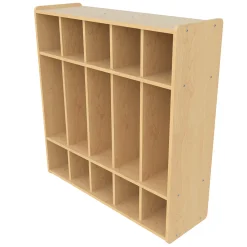 5-Section Preschool Locker with Cubbies, Coat Hooks & Shoe Storage | Maple Finish
