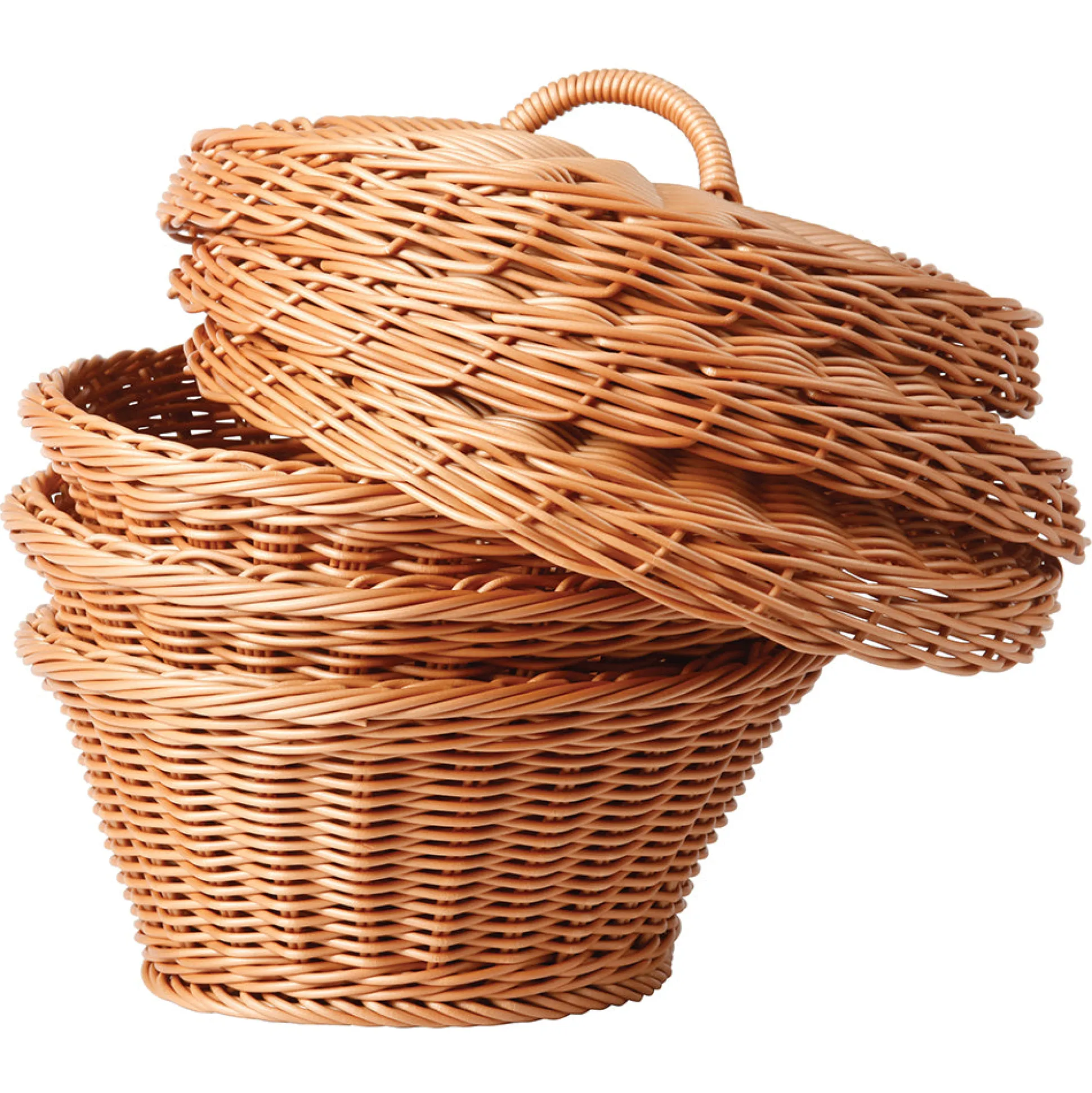 Set of 3 Durable Round Storage Baskets with Lids | Natural Wicker-Style Design
