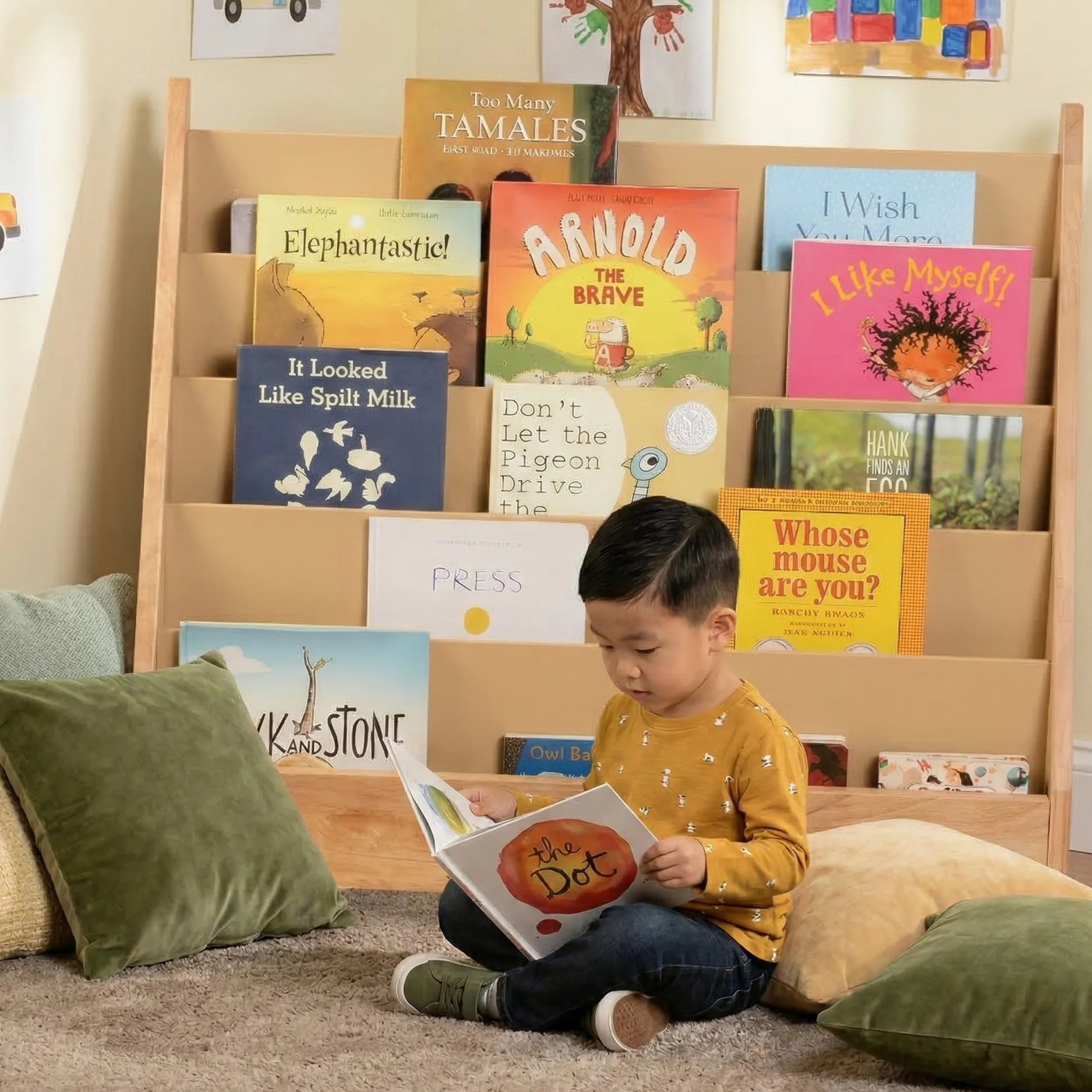 5-Shelf Wooden Book Display | Child-Height Classroom Organizer