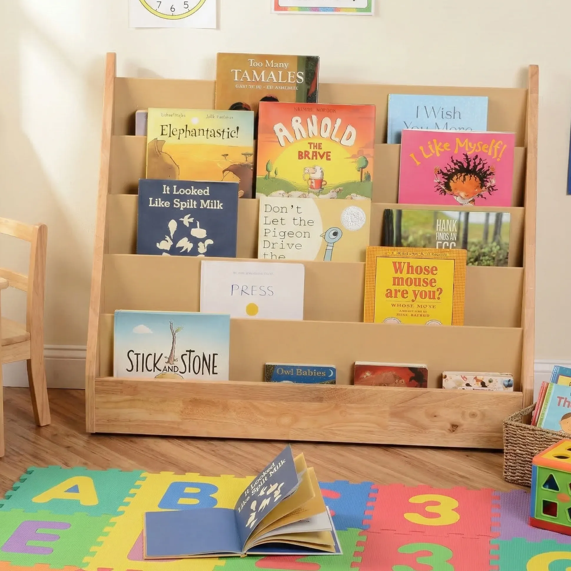 5-Shelf Wooden Book Display | Child-Height Classroom Organizer