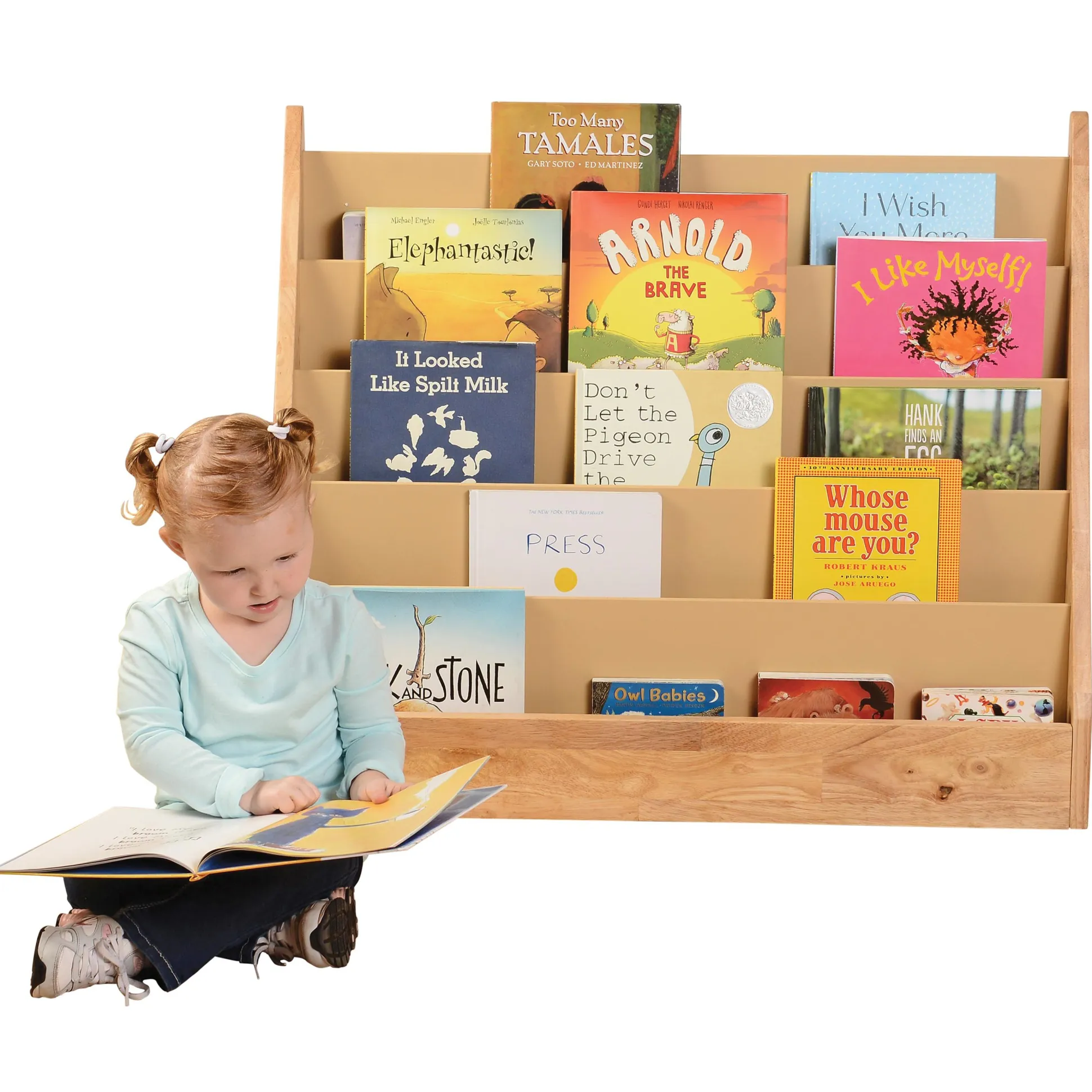5-Shelf Wooden Book Display | Child-Height Classroom Organizer