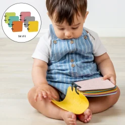 Silicone Washable Baby Books | Set of 6 Soft Sensory Teething Books with Textures, Animals, Colors & Shapes