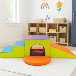 Single Tunnel Plus Climber | Foam Indoor Playset with Slide, Tunnel & Stairs
