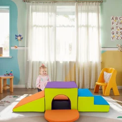 Single Tunnel Plus Climber | Foam Indoor Playset with Slide, Tunnel & Stairs