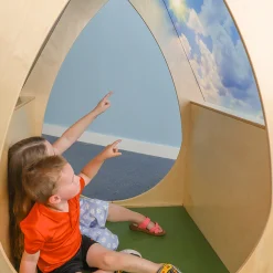 Sky View Sanctuary Reading Nook | Biophilic Quiet Space with Shelving for Early Learning Classrooms