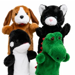 Slip-On Soft Toddler Puppet Set of 4 - Cat, Dog, Whale & Dragon