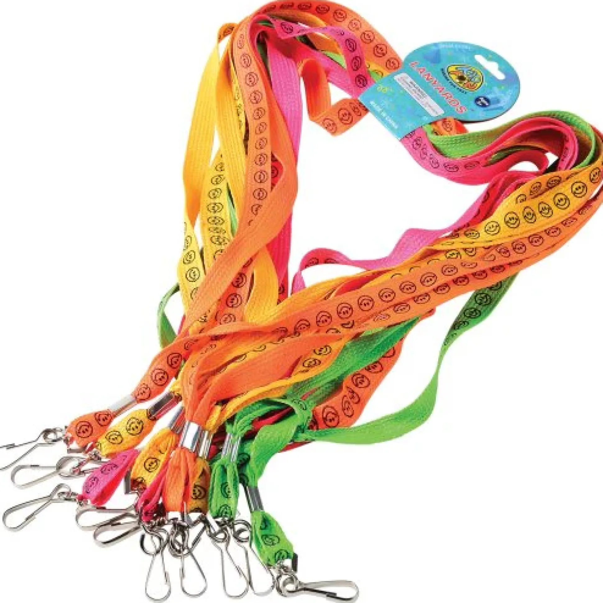 Smiley Face Lanyards – Assorted Neon Colors (Set of 12)