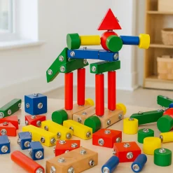 Snap-N-Play Wooden Building Set | 65-Piece Connectable Blocks