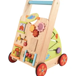 Solid Wood Activity Walker | Sensory Exploration with Spinning Mirror & Gears & Mazes