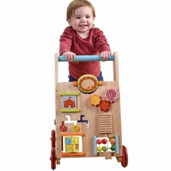 Solid Wood Activity Walker | Sensory Exploration with Spinning Mirror & Gears & Mazes