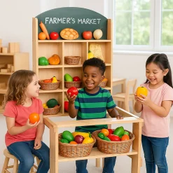 Solid Wood Easy-Shop Market Stall with Chalkboard Marquee