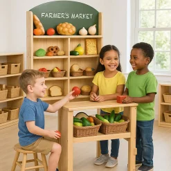 Solid Wood Easy-Shop Market Stall with Chalkboard Marquee