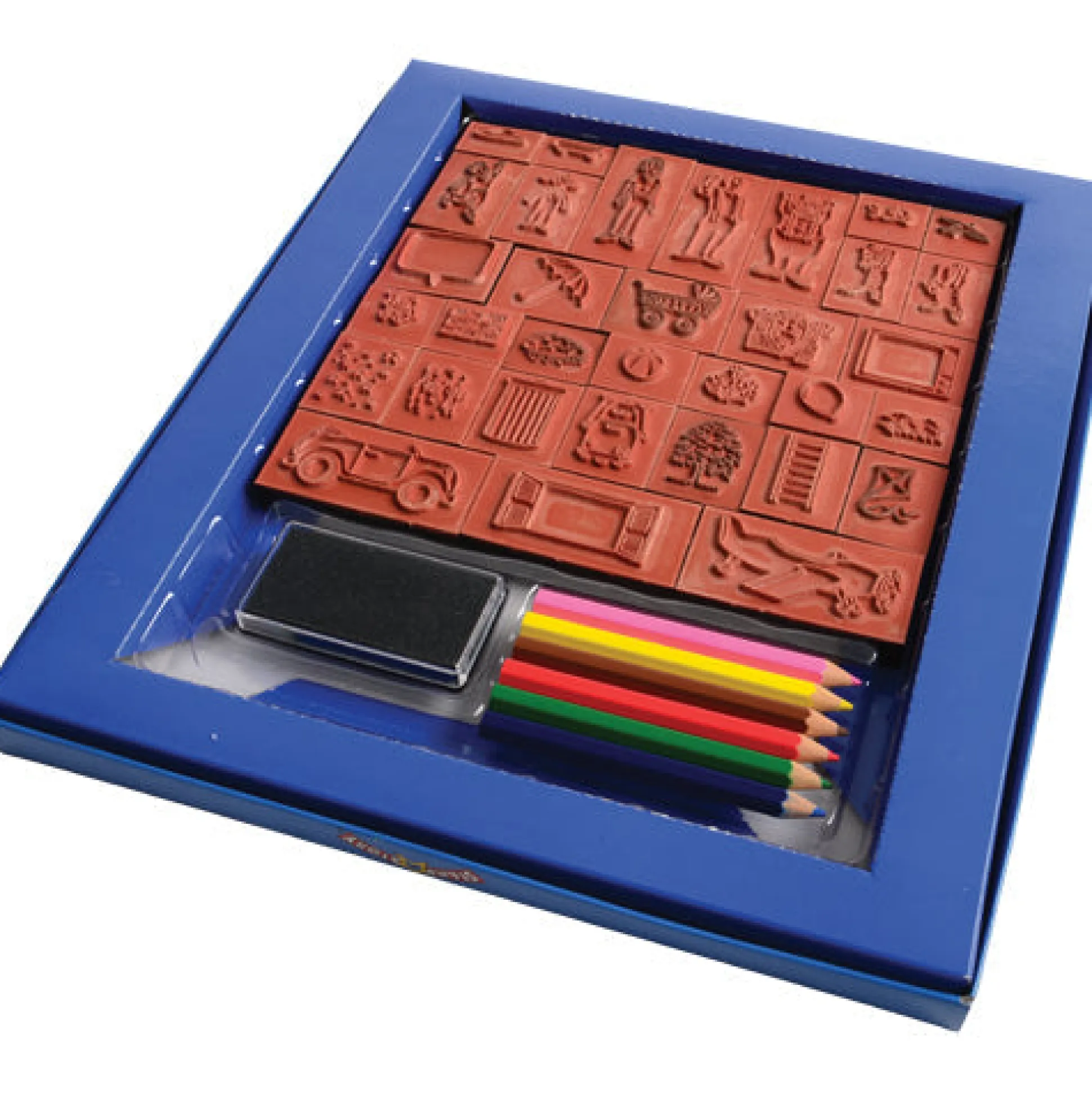 Stamp-A-Story Creative Rubber Stamp Set | 33 Stamps, Ink Pad & Colored Pencils