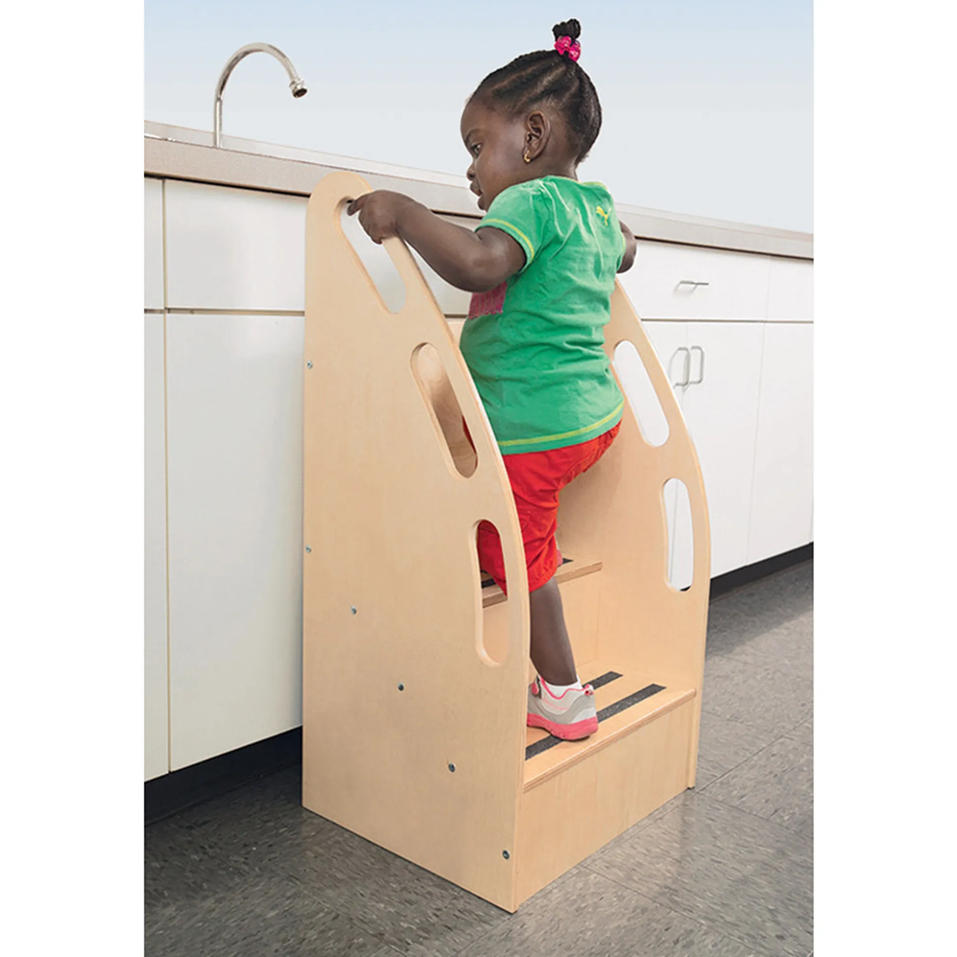 Step Up Toddler Support Stool | Tall Two-Step with High Back, Safety Rails & Non-Slip Treads