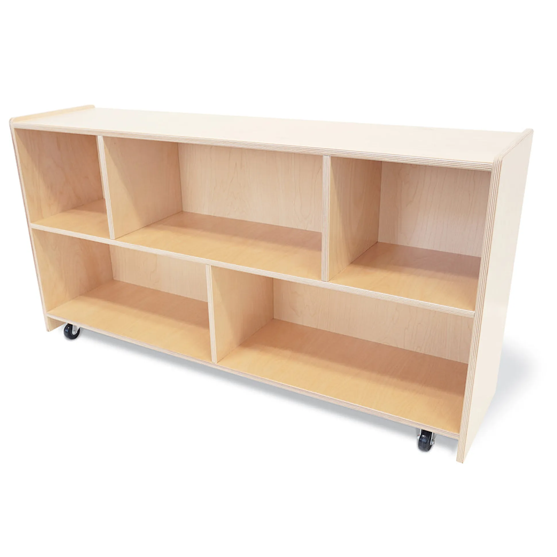 Straight Birch Sectional Storage Unit with 5 Compartments & Casters | 24" High Classroom Organizer