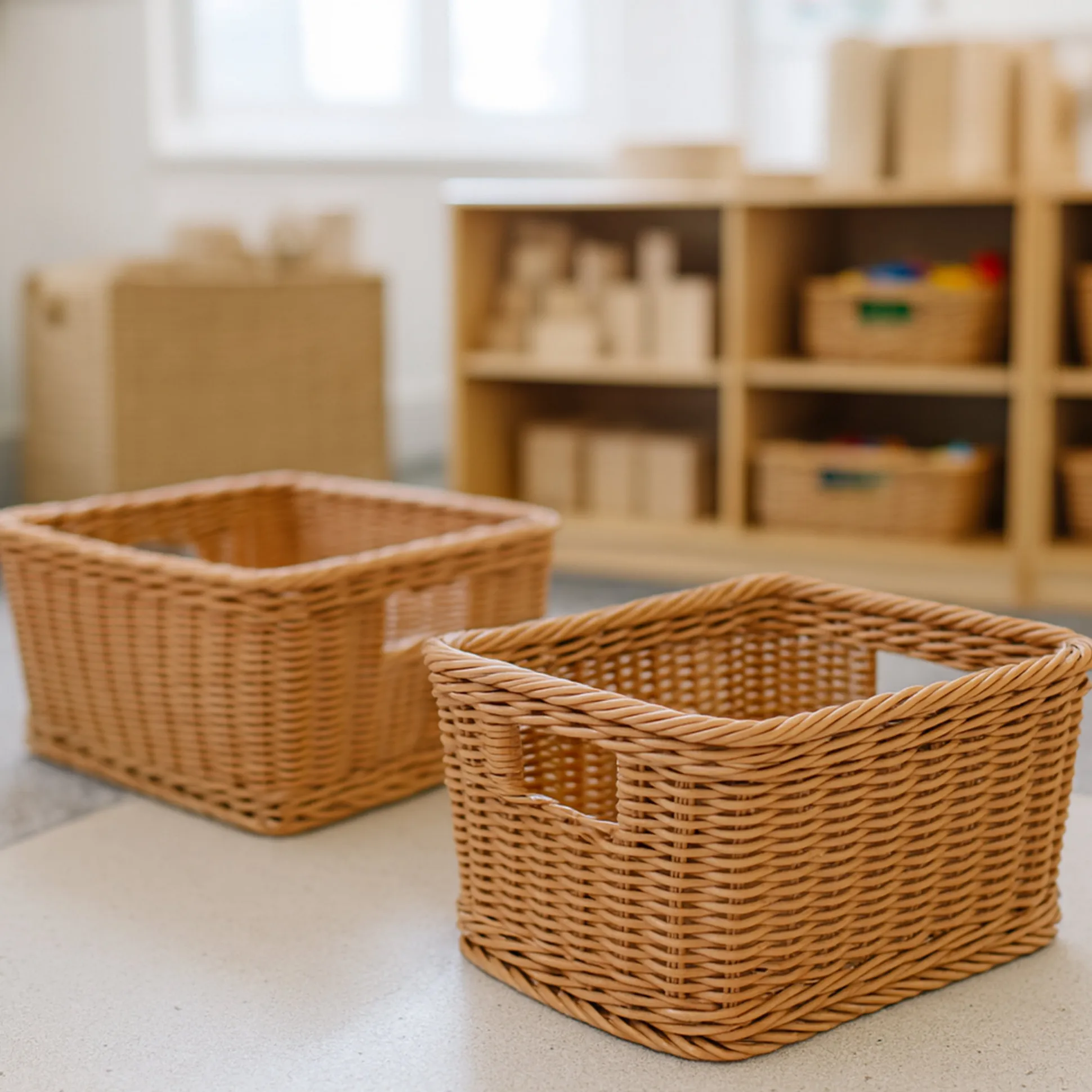 Teacher Storage with Basket Organizers