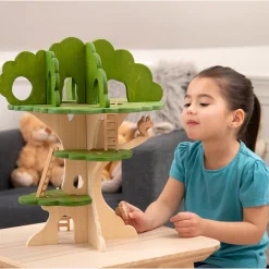 3-Tier Woodland Treehouse Playset | 15-Piece Birch Wood Set