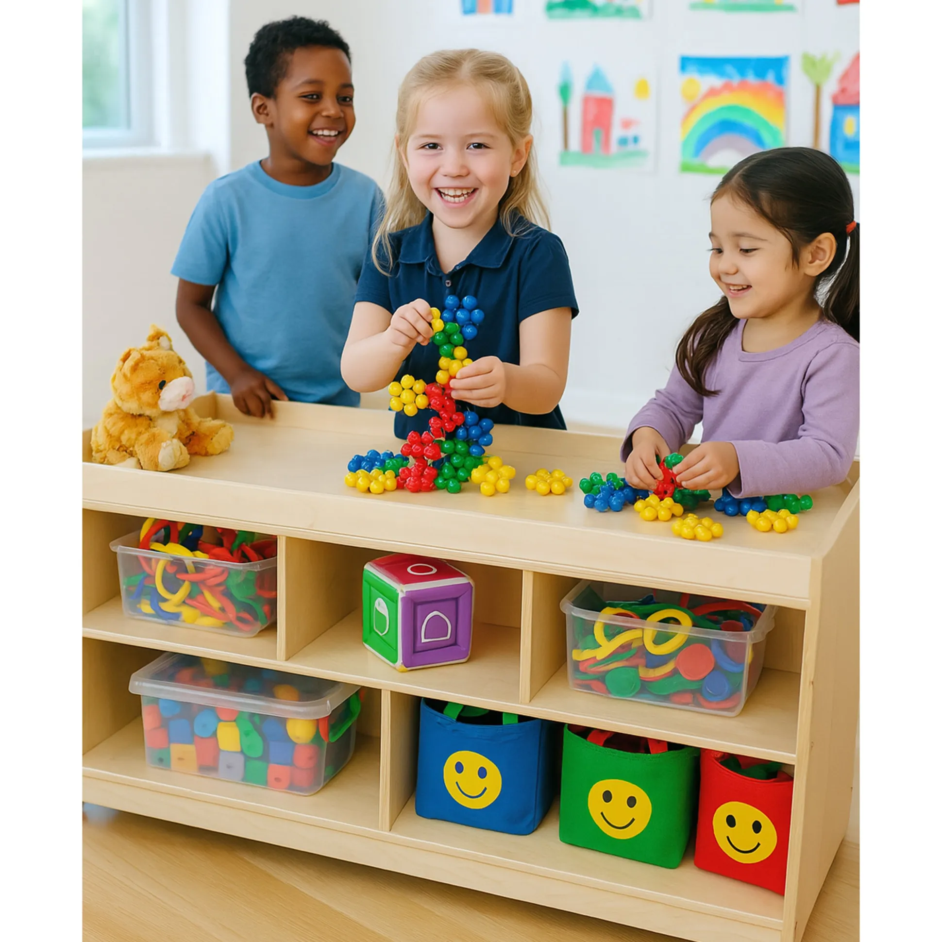 Toddler Baltic Birch Double-Sided Activity & Storage Unit with Low Play Surface