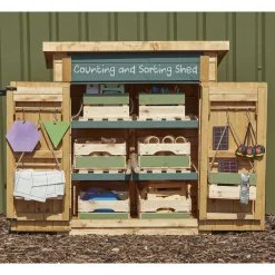 Toddler Outdoor Storage Shed | Child-Sized Wooden Learning & Math Materials Organizer