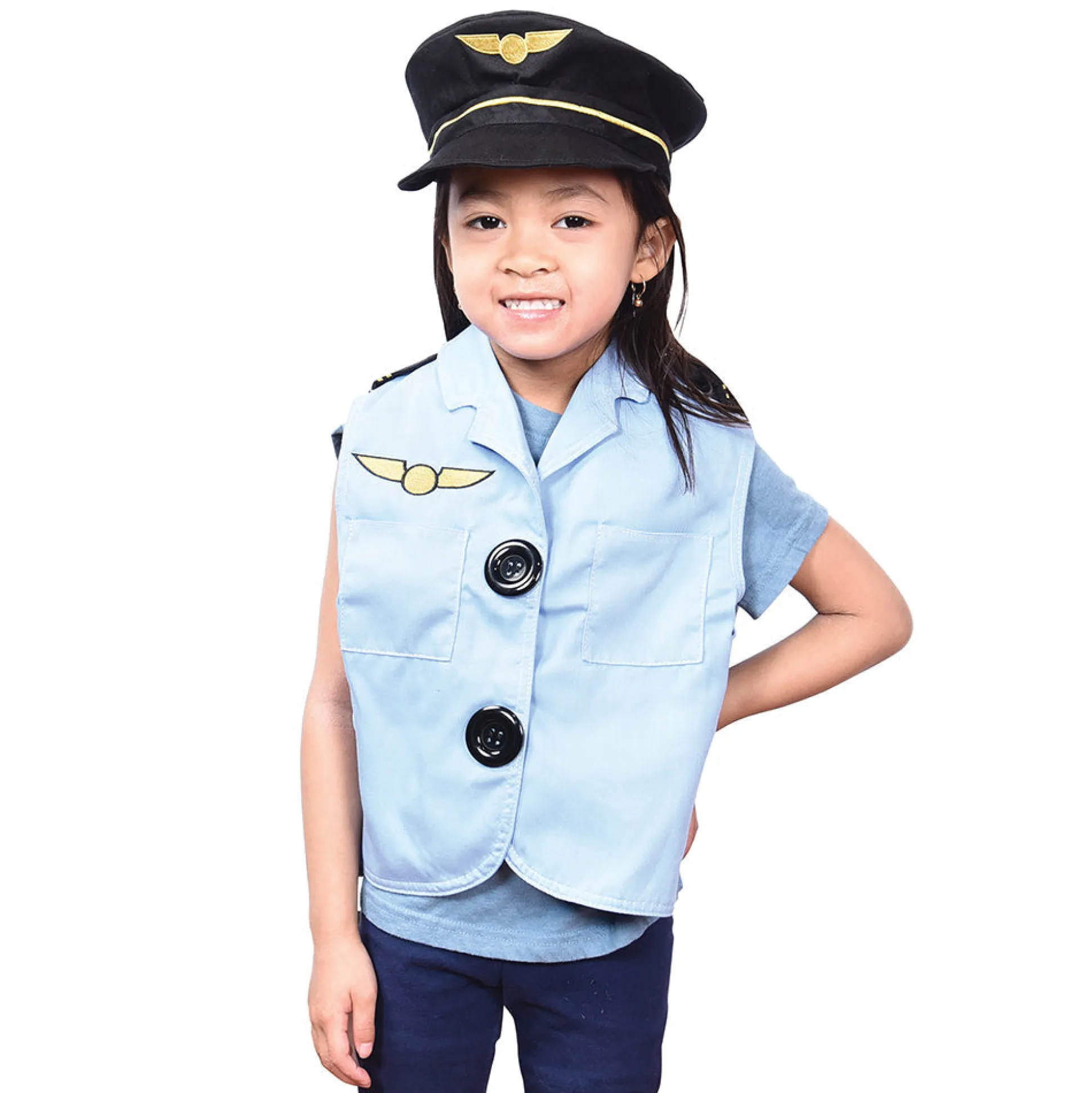 Toddler Pilot Role-Play Vest & Hat | Easy Slip-On with Hook & Loop Closures