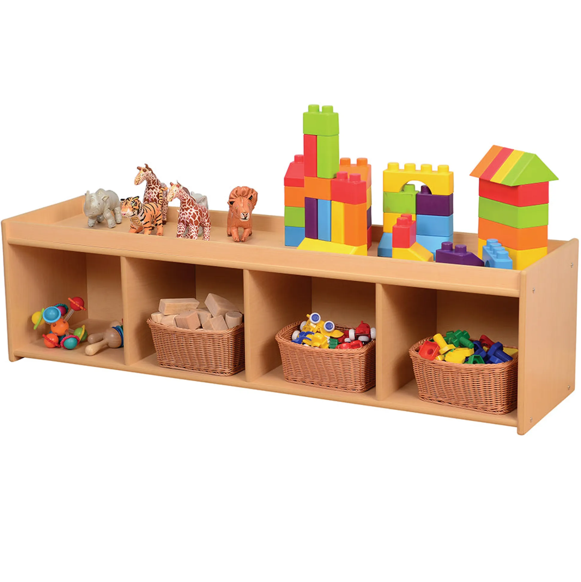Toddler-Sized Open Storage Unit with Lip Edge | 60” Baltic Birch Shelf and Work Surface