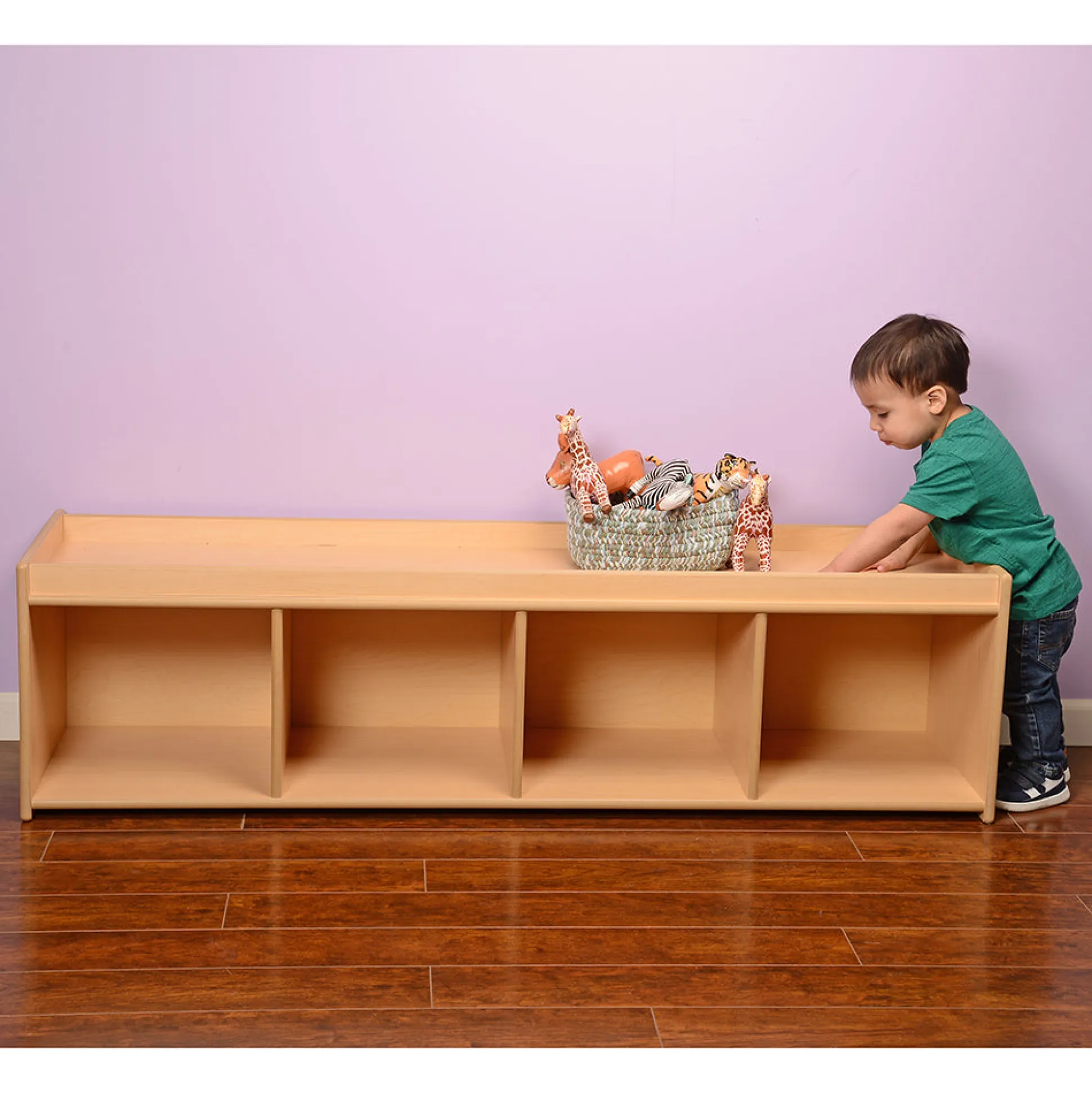 Toddler-Sized Open Storage Unit with Lip Edge | 60” Baltic Birch Shelf and Work Surface