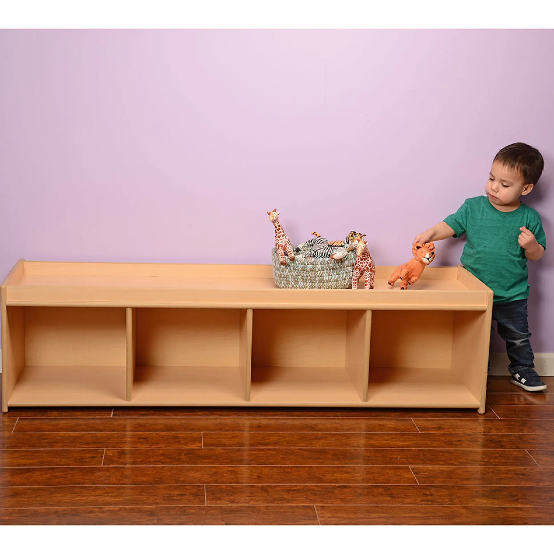 Toddler-Sized Open Storage Unit with Lip Edge | 60” Baltic Birch Shelf and Work Surface