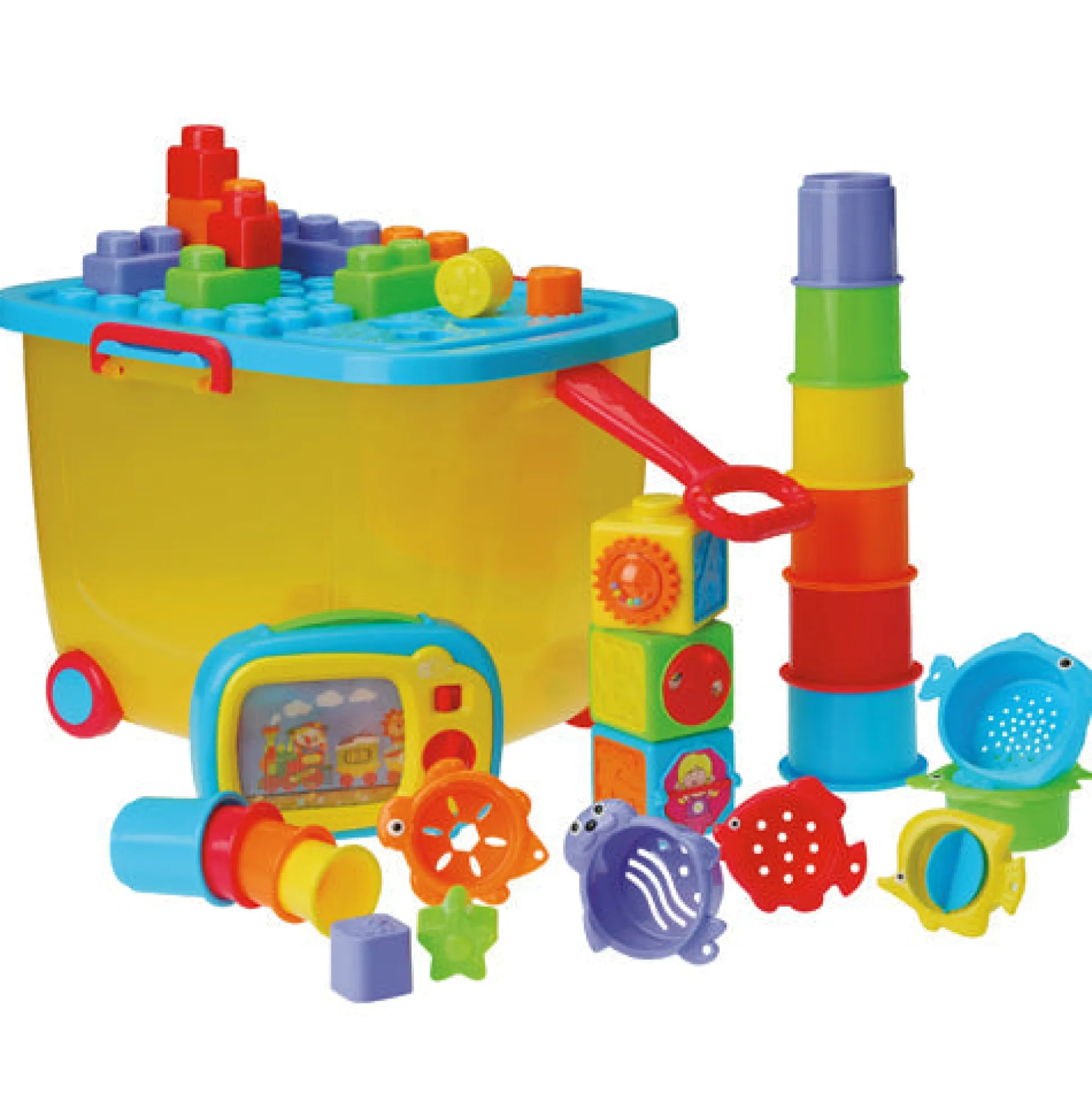 Toddler Toy Trolley | Rolling Wagon with Shape Sorter, Blocks, and Interactive Play Toys
