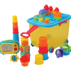 Toddler Toy Trolley | Rolling Wagon with Shape Sorter, Blocks, and Interactive Play Toys
