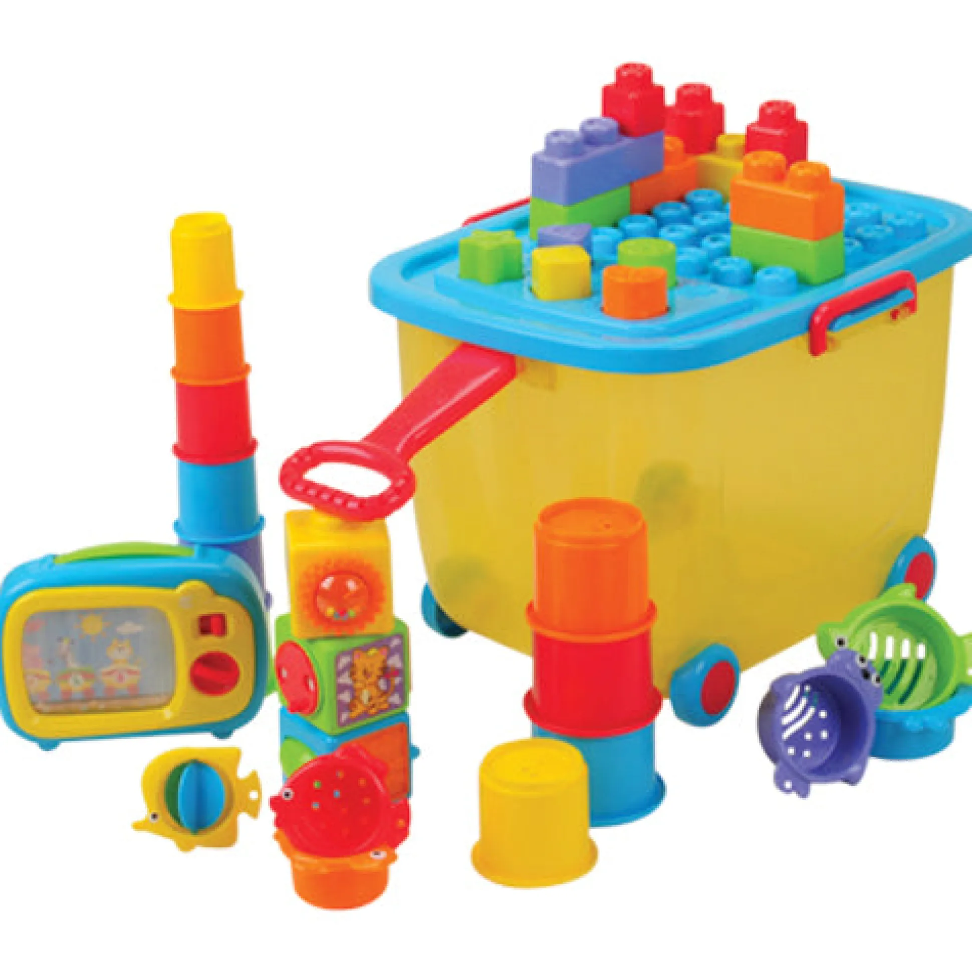 Toddler Toy Trolley | Rolling Wagon with Shape Sorter, Blocks, and Interactive Play Toys