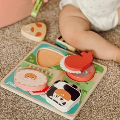 Touch and Feel Farm Puzzle | Wooden Sensory Shape Sorter with Textured Animal Pieces