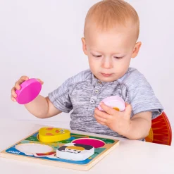 Touch and Feel Farm Puzzle | Wooden Sensory Shape Sorter with Textured Animal Pieces